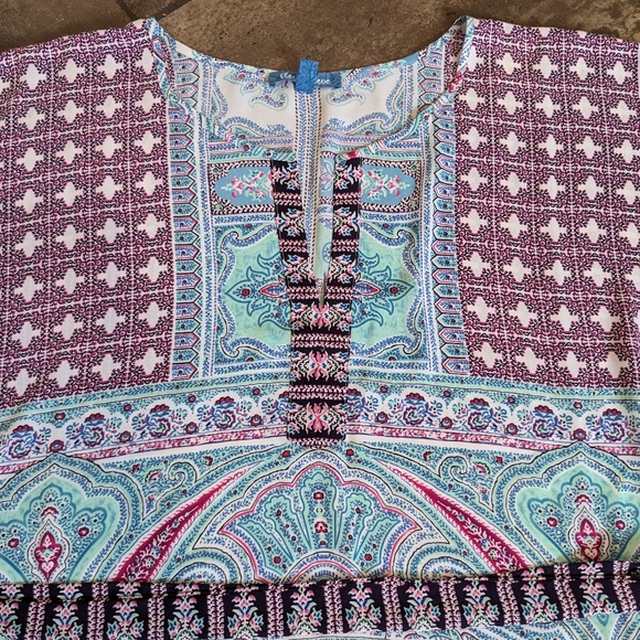 Beach Cover Up Boho Tunic Flowy Top Size S Pink Blue Multiprint - Picture 7 of 12